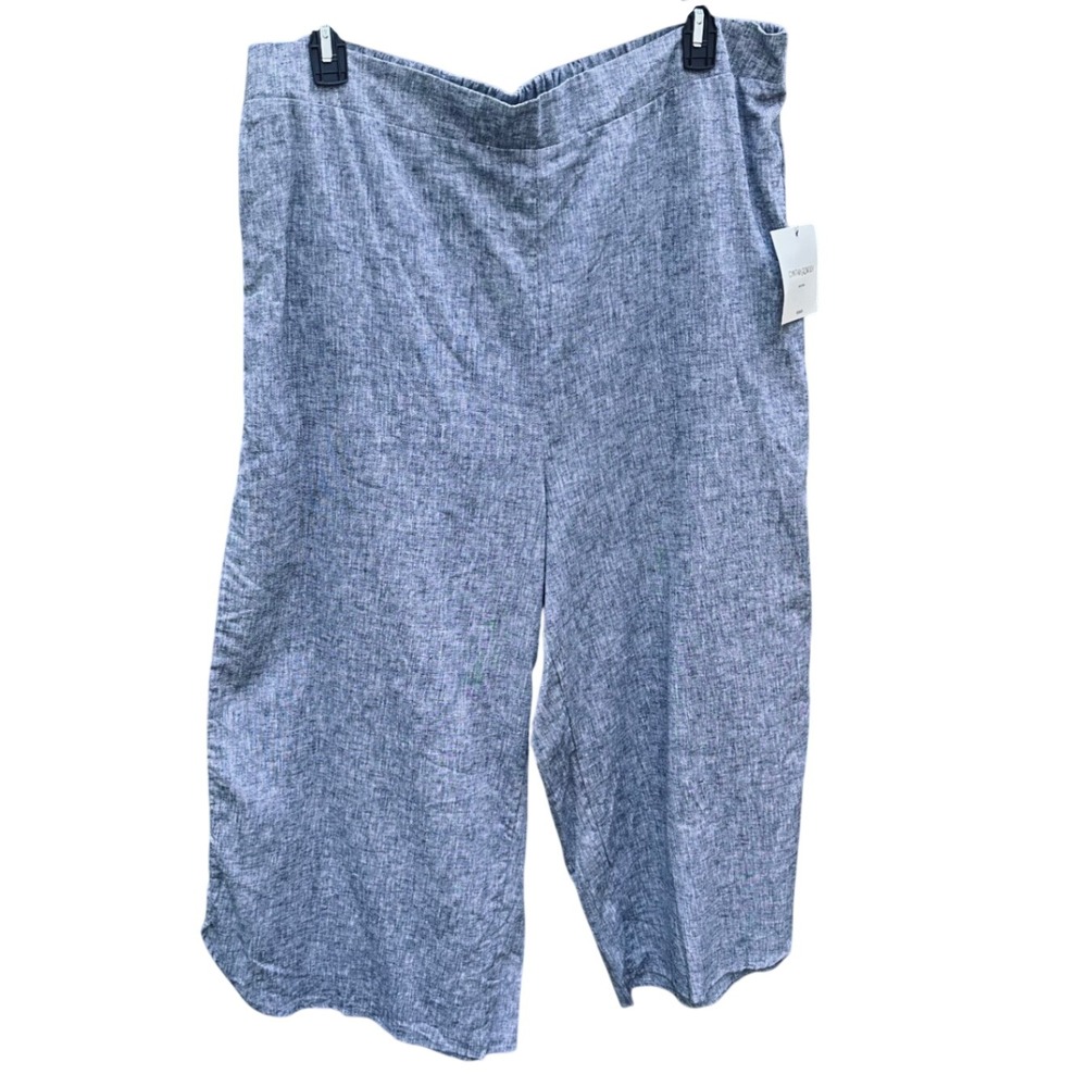 Cynthia Rowley Womens 2X Blue Linen Blend Wide Leg Crop Pants NWT